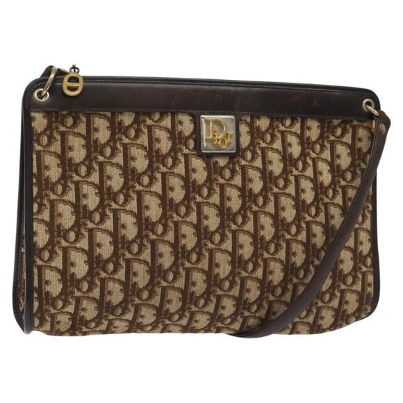 Christian Dior Trotter Canvas Shoulder Bag Brown Gold Auth BD543 - Picture 1 of 16